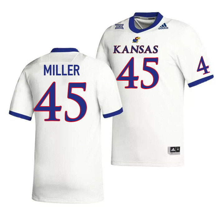 Men #45 Dean Miller Kansas Jayhawks College Football Jerseys Stitched Sale-White